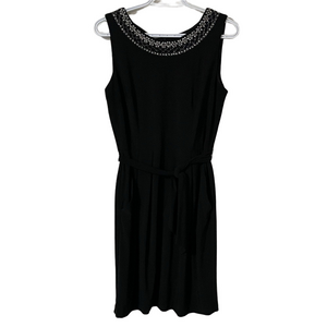 Alex Evenings Black Sleeveless Dress with Beaded Neckline Size 8